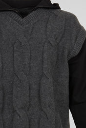 Anthracite Grey Cable-Knit Hooded Gilet