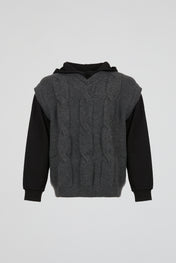 Anthracite Grey Cable-Knit Hooded Gilet
