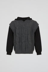 Anthracite Grey Cable-Knit Hooded Gilet