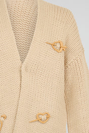Cream Oat Chunky Rib-Knit Avant-Garde Cardigan