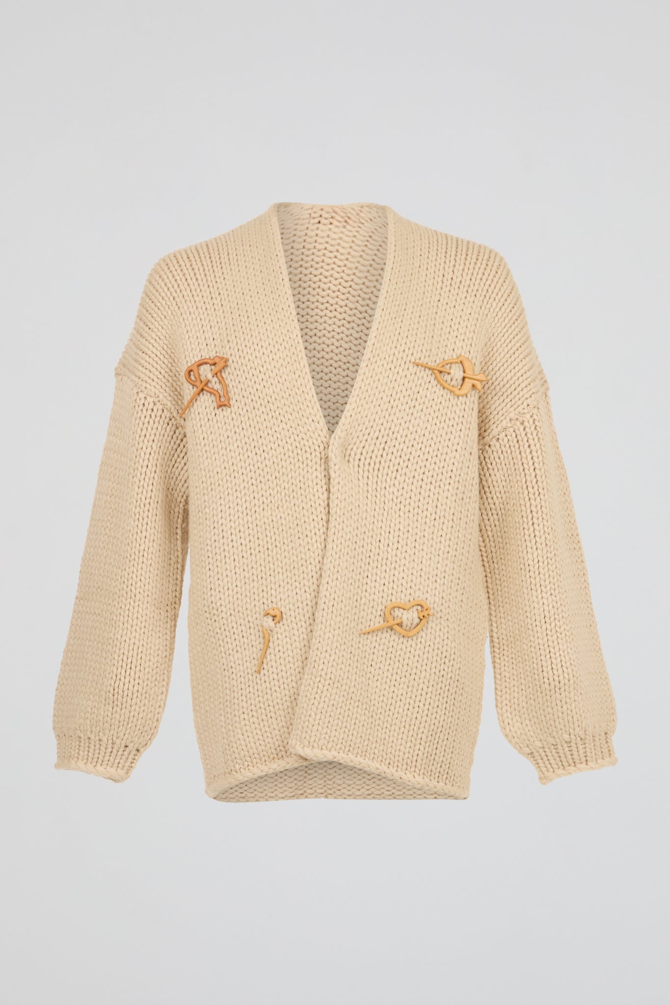 Cream Oat Chunky Rib-Knit Avant-Garde Cardigan