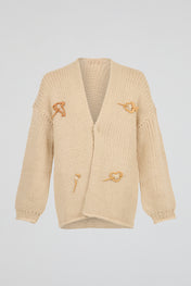 Cream Oat Chunky Rib-Knit Avant-Garde Cardigan