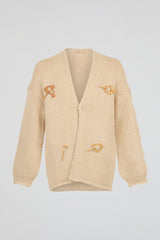 Cream Oat Chunky Rib-Knit Avant-Garde Cardigan