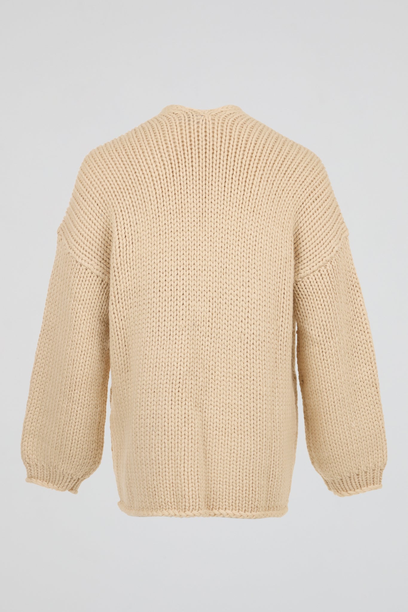 Cream Oat Chunky Rib-Knit Avant-Garde Cardigan