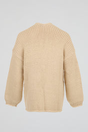 Cream Oat Chunky Rib-Knit Avant-Garde Cardigan