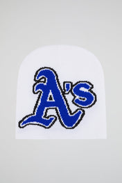 A's White & Blue Knitted Beanie
