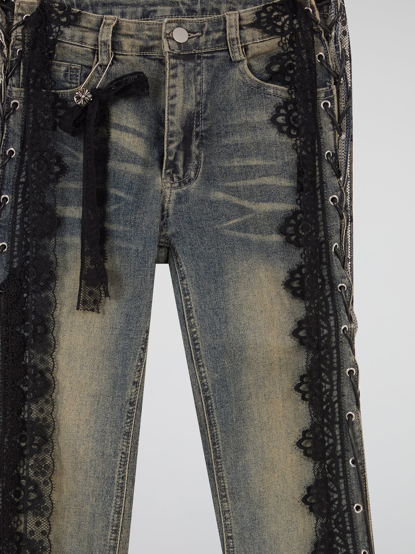 Lace-Trim Flared Denim