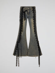 Lace-Trim Flared Denim