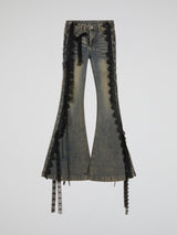 Lace-Trim Flared Denim