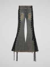 Lace-Trim Flared Denim