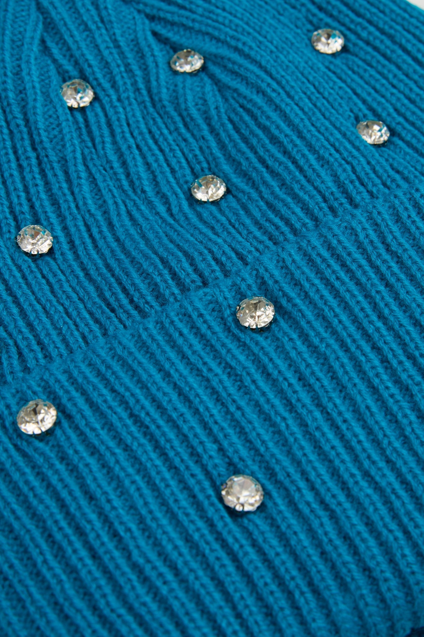 Rhinestone turquoise blue lined beanie