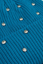 Rhinestone turquoise blue lined beanie