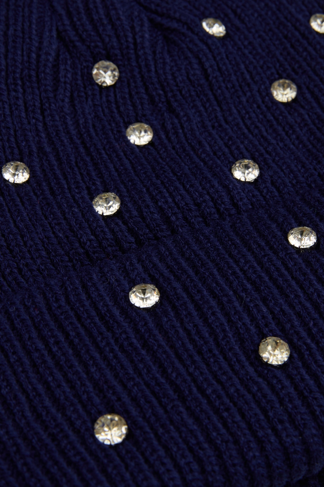 Rhinestone navy blue lined beanie