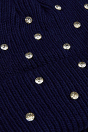 Rhinestone navy blue lined beanie