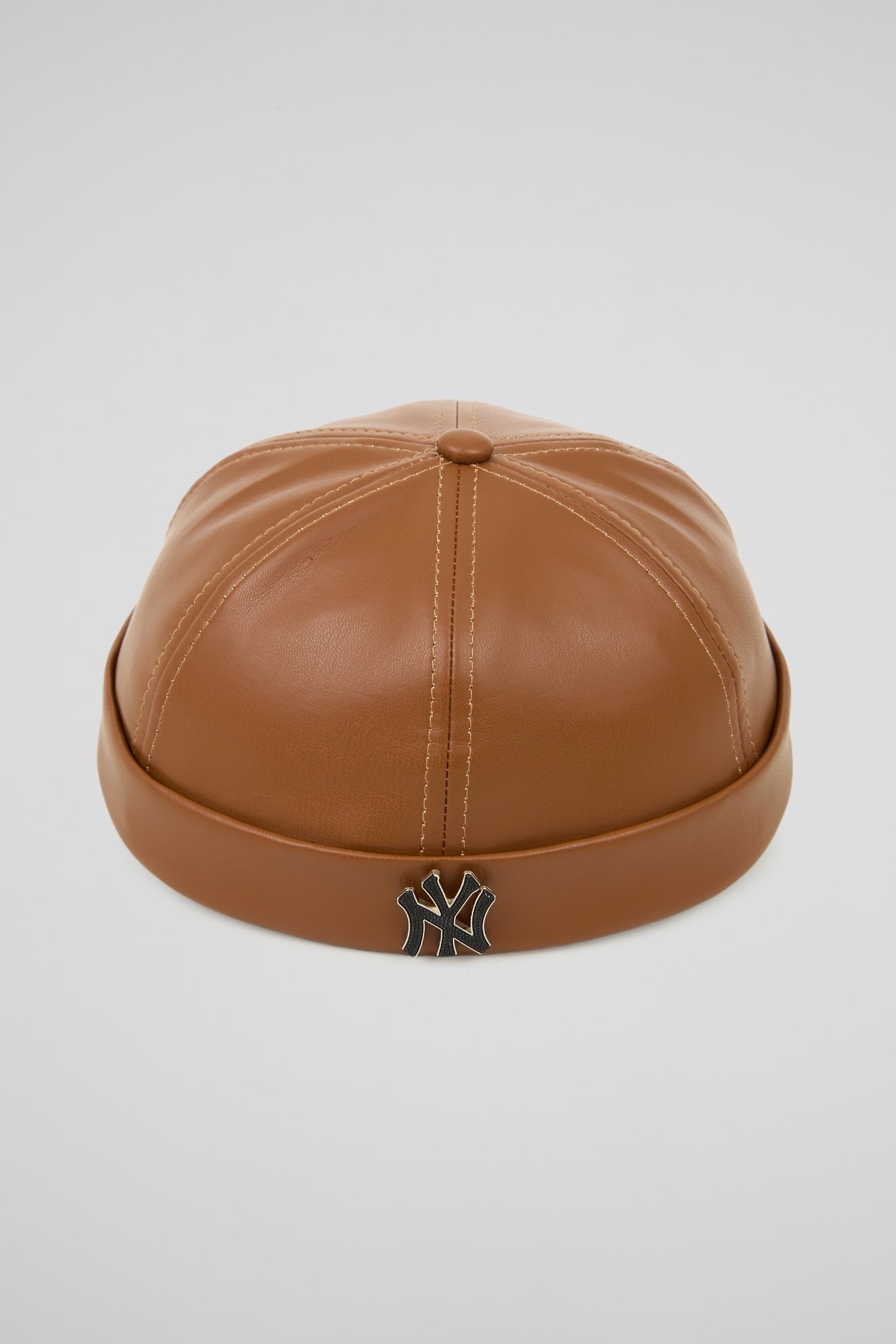 Docker Hat NY Light brown PU Leather