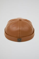 Docker Hat NY Light brown PU Leather