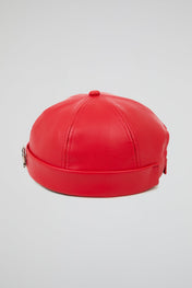 Docker Hat NY Red PU Leather