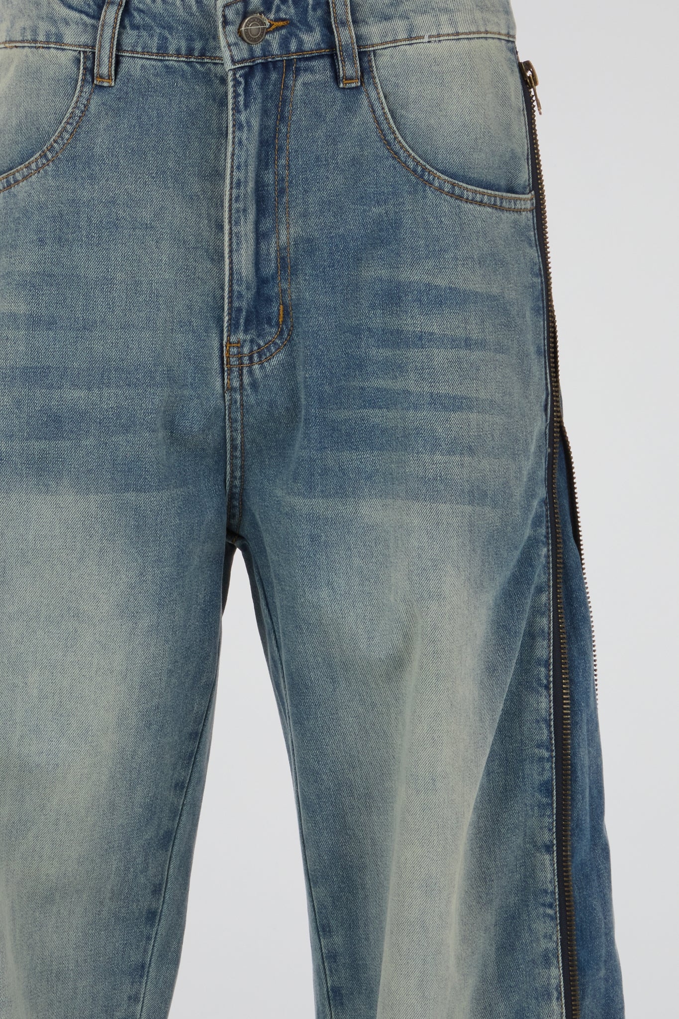 Two-Tone Distressed Side-Zip Jeans