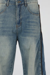 Two-Tone Distressed Side-Zip Jeans