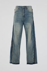 Two-Tone Distressed Side-Zip Jeans