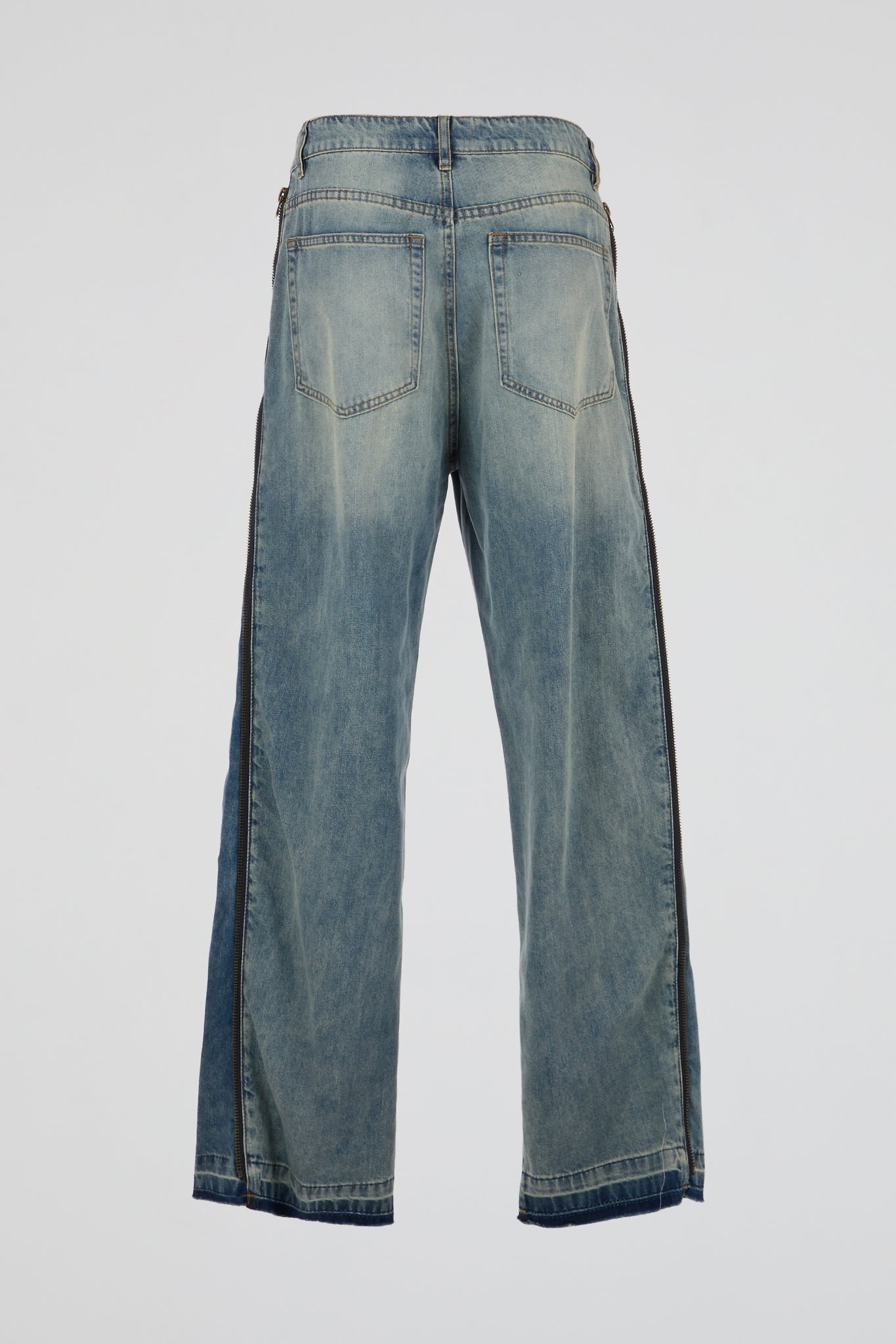 Two-Tone Distressed Side-Zip Jeans