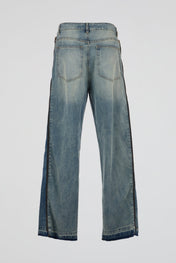 Two-Tone Distressed Side-Zip Jeans