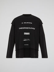Black Layered Graphic Long-Sleeve