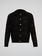Black Knitted Mesh Cardigan
