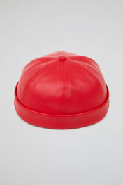 Docker Hat Bright Red PU Leather
