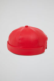 Docker Hat Bright Red PU Leather