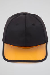 Black baseball cap with orange pvc visor