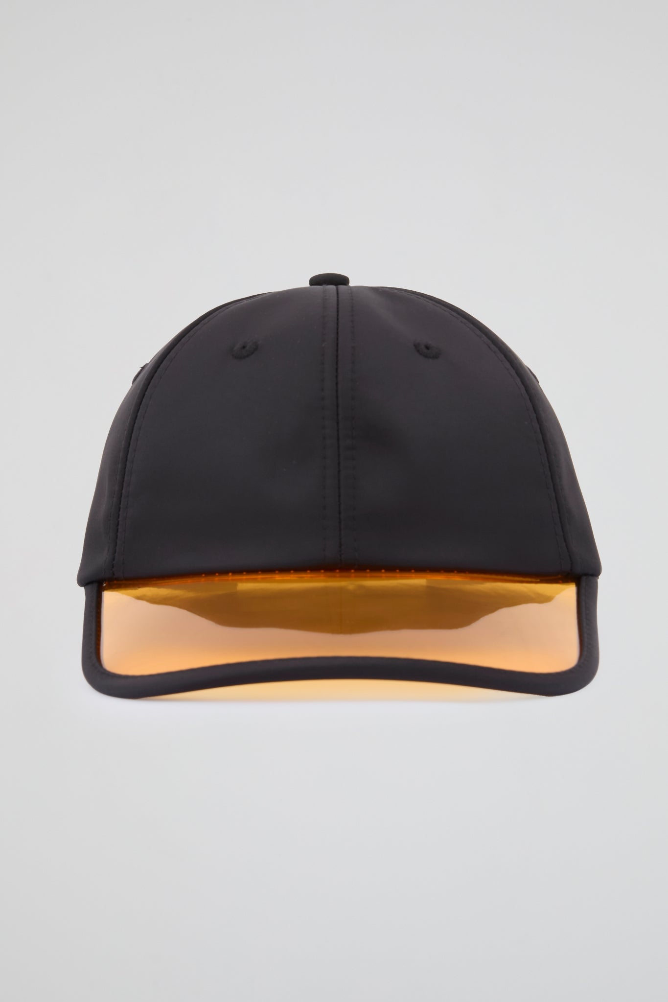 Black baseball cap with orange pvc visor