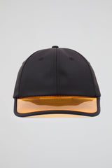 Black baseball cap with orange pvc visor
