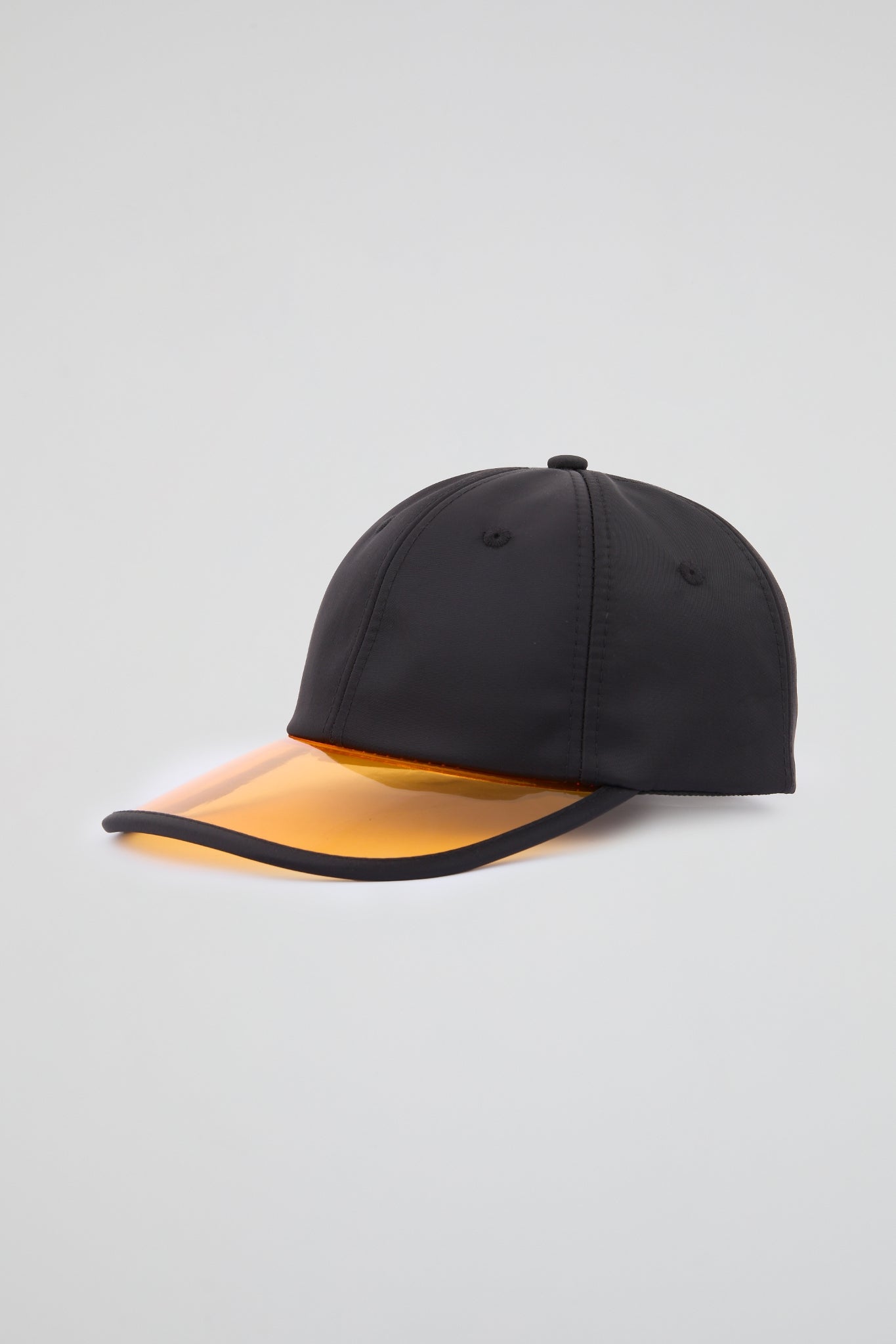 Black baseball cap with orange pvc visor