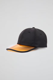 Black baseball cap with orange pvc visor