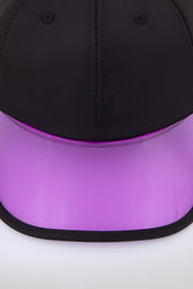 Black baseball cap with neon purple pvc visor