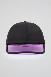 Black baseball cap with neon purple pvc visor
