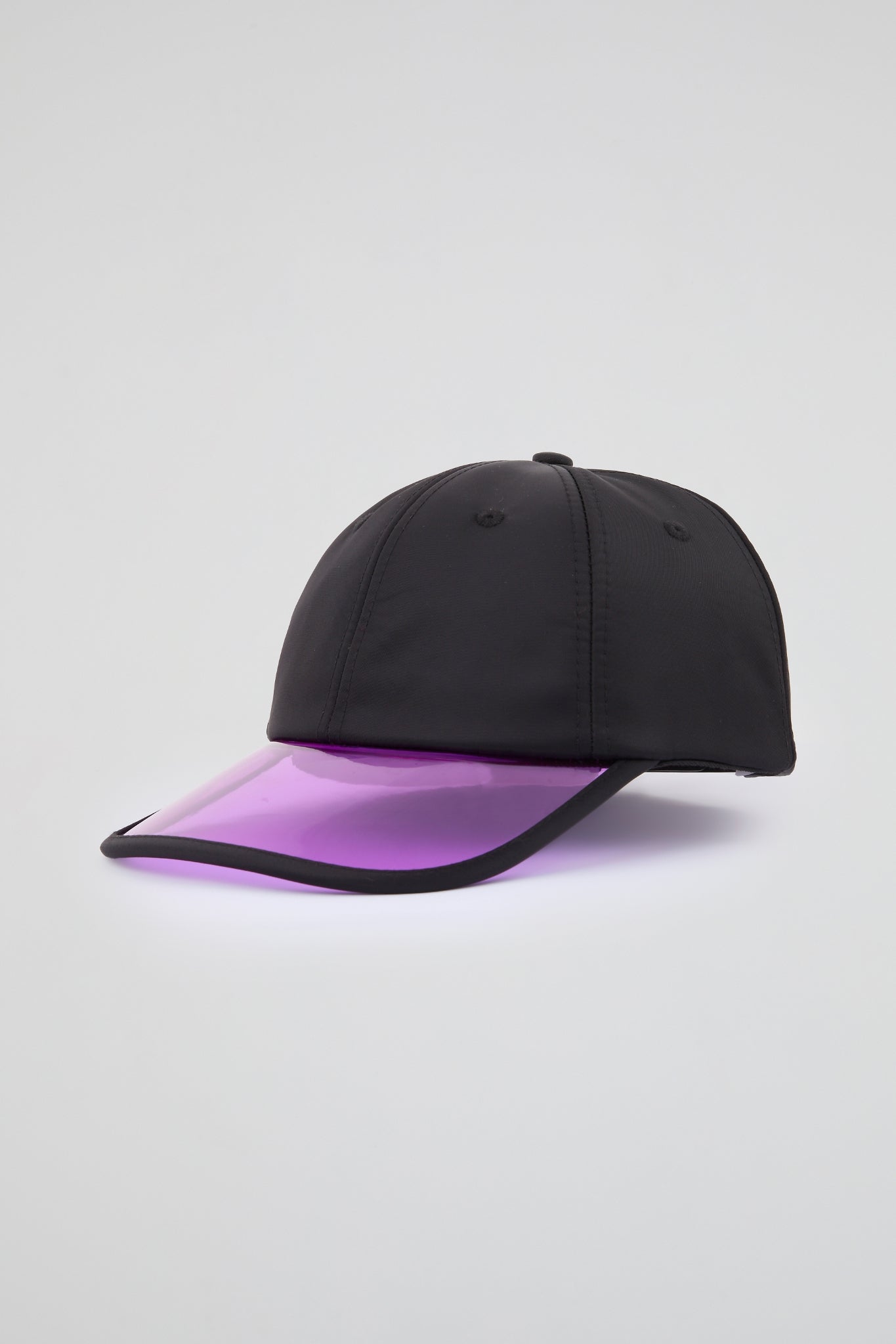 Black baseball cap with neon purple pvc visor