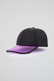 Black baseball cap with neon purple pvc visor
