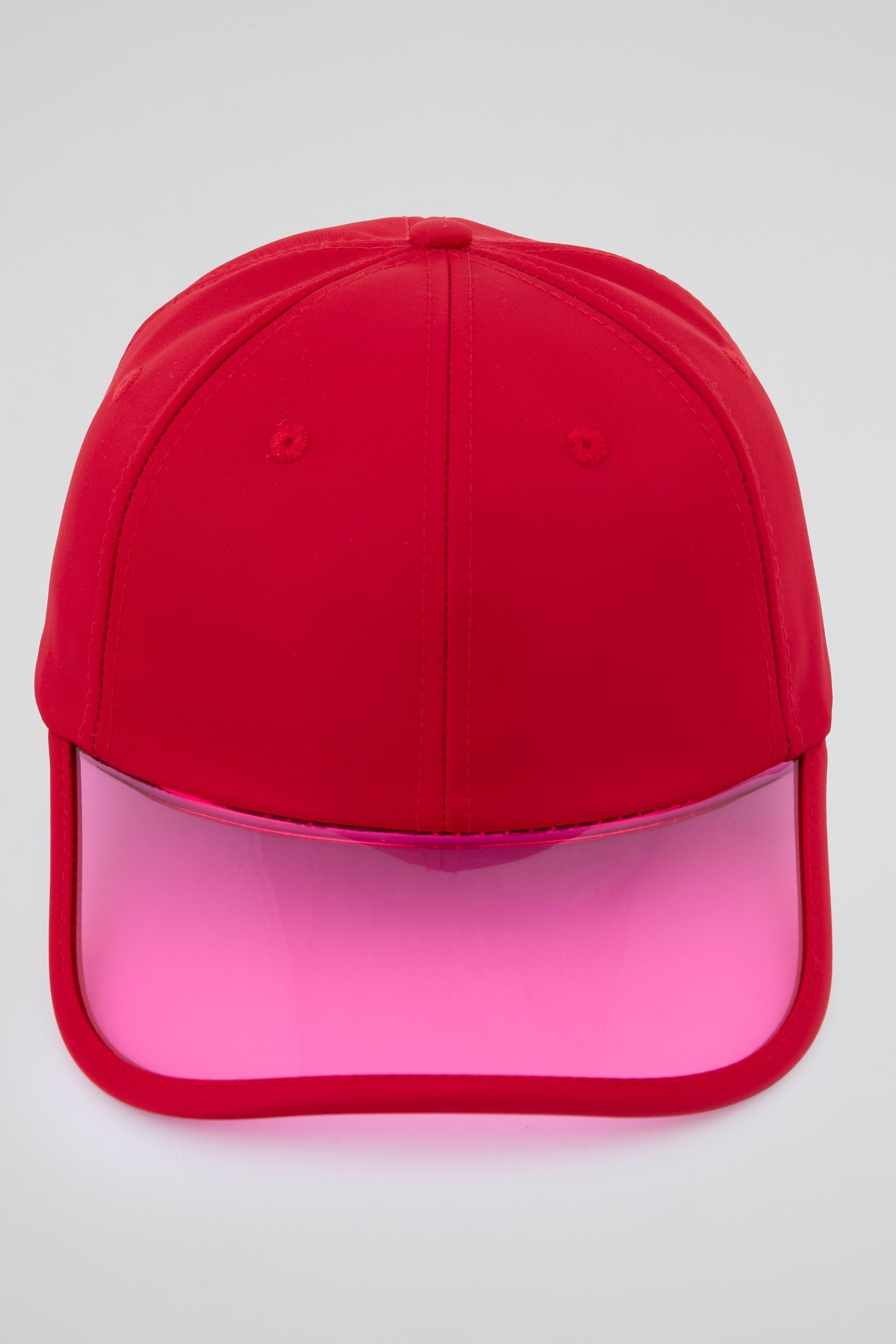 Red Baseball cap with pink pvc visor