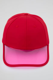 Red Baseball cap with pink pvc visor