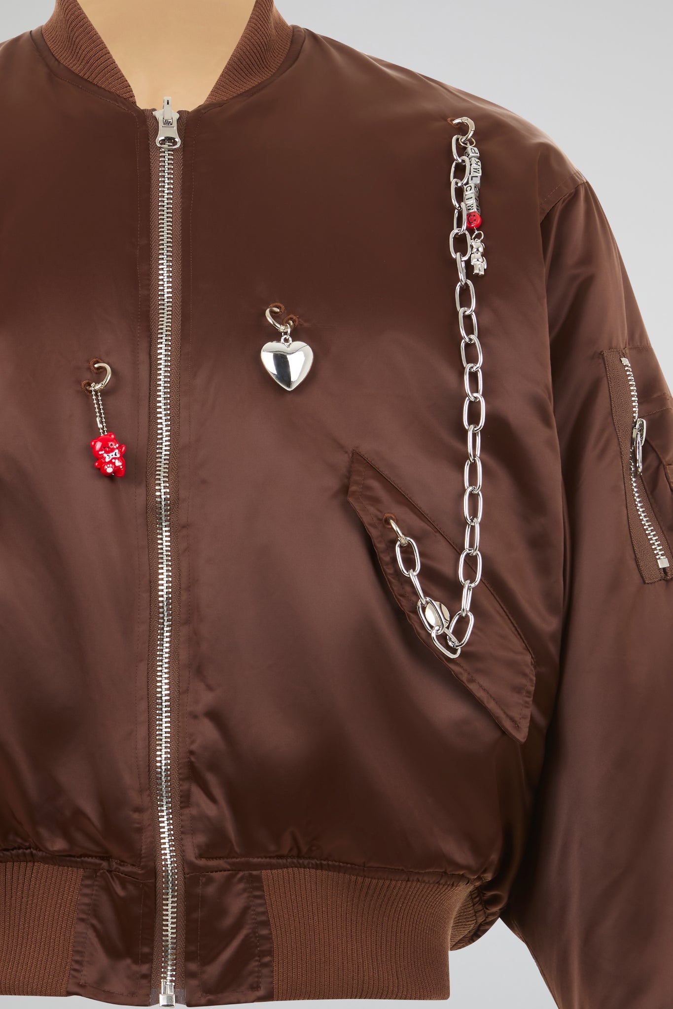 Chocolate Reversible Satin-Finish Bomber Jacket