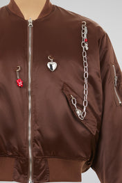 Chocolate Reversible Satin-Finish Bomber Jacket
