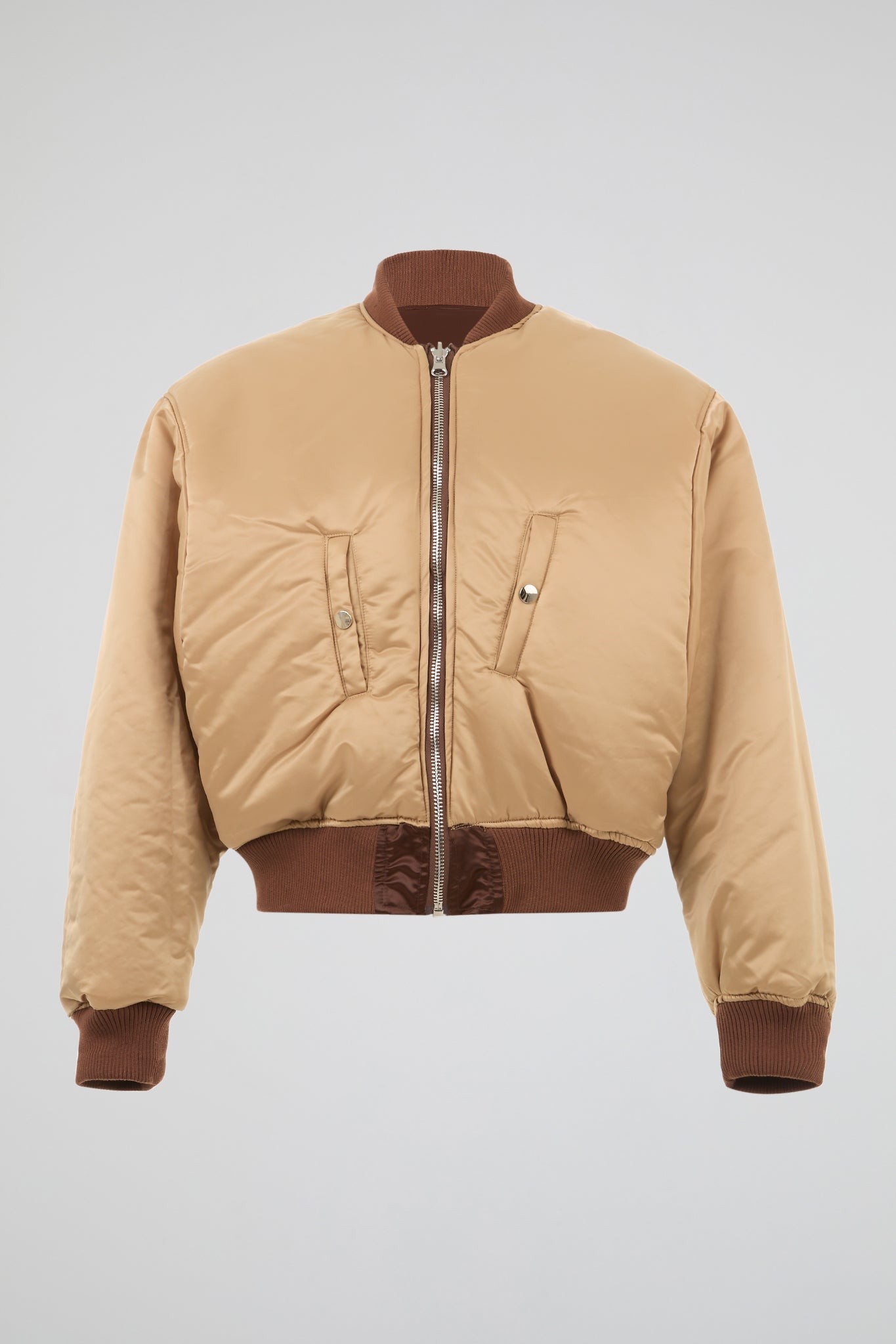 Chocolate Reversible Satin-Finish Bomber Jacket