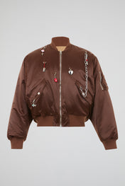 Chocolate Reversible Satin-Finish Bomber Jacket