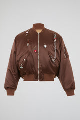 Chocolate Reversible Satin-Finish Bomber Jacket