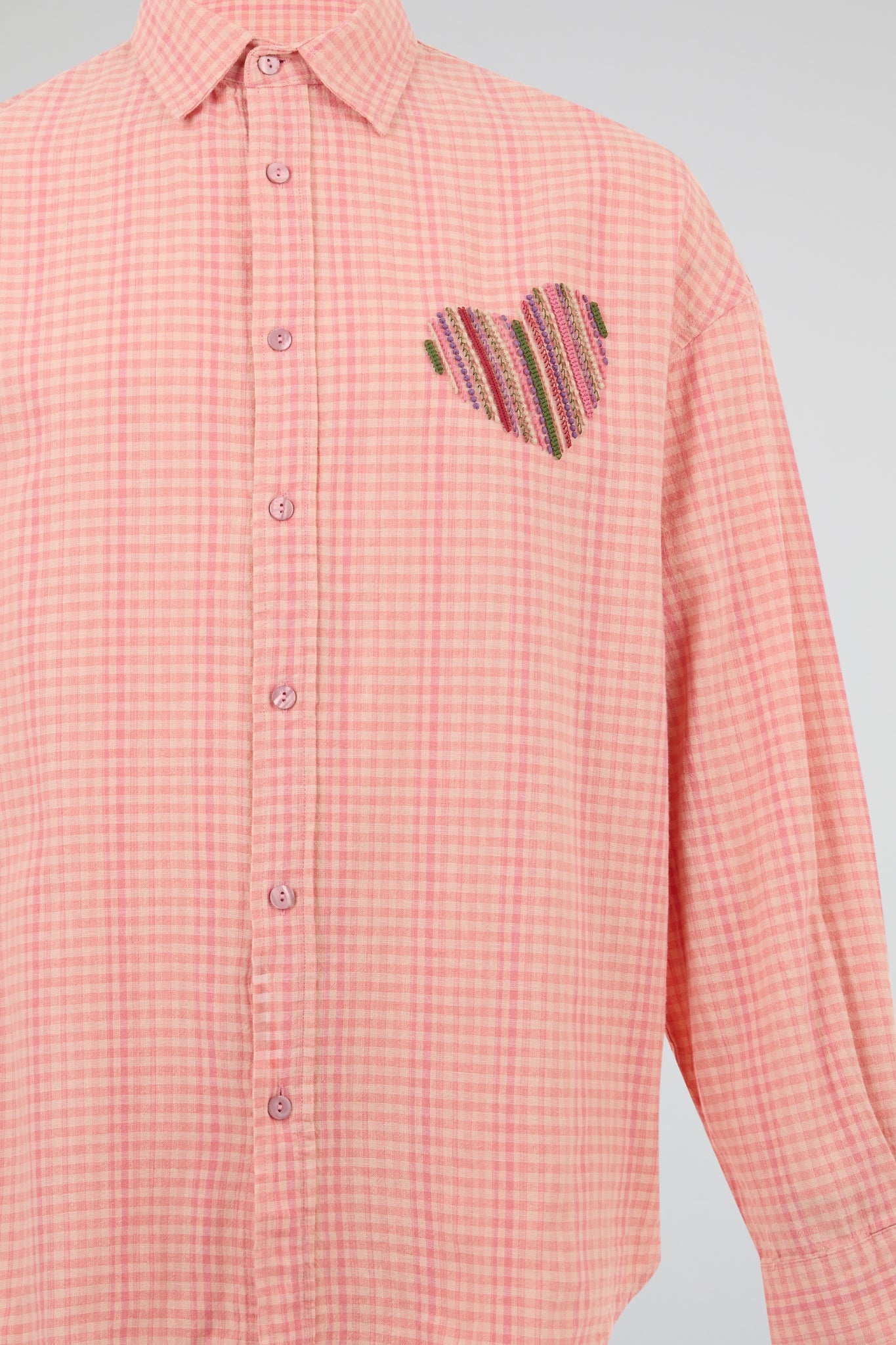 Salmon-Pink Gingham Strata-Heart Shirt
