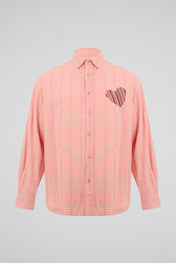 Salmon-Pink Gingham Strata-Heart Shirt