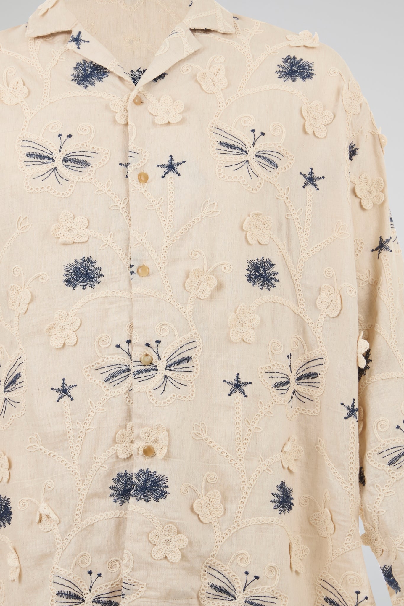 Embroidered Butterfly & Floral Linen Shirt