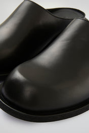 Black Leather Mules